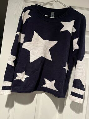 Navy and White Star Pattern Women's Sweater